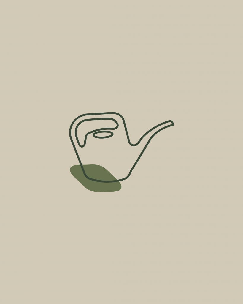 Icon einer Gießkanne mit grüner Kontur und einer grünen organischen Form auf beigen Hintergrund | Kremer Signature Design