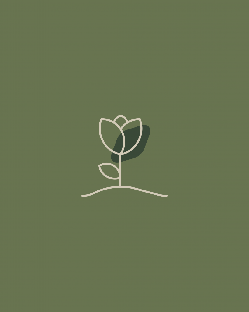 Icon einer Blume mit beiger Kontur und einer grünen organischen Form auf grünem Hintergrund | Kremer Signature Design