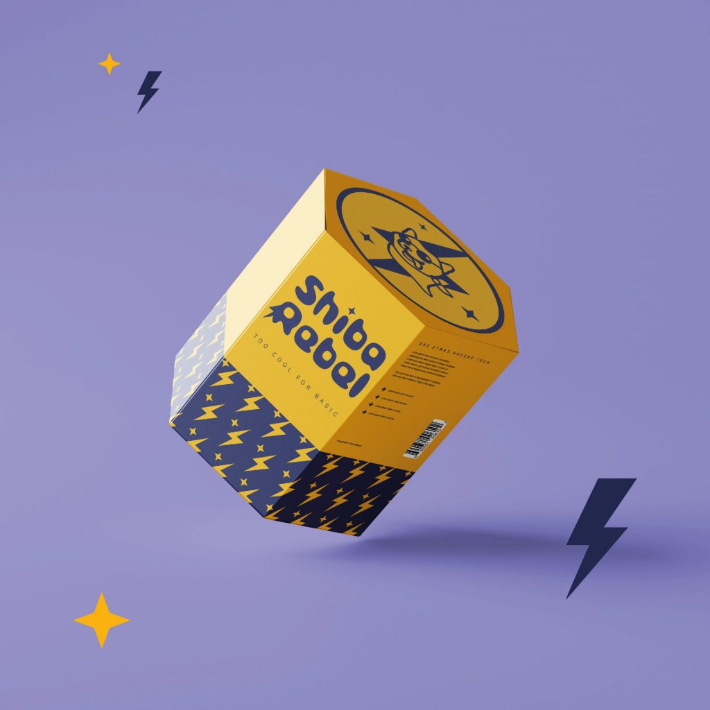 Packaging Design für Shiba Rebel: sechseckige Packung mit dem Banddesign von Shiba Rebel | Kremer Signature Design