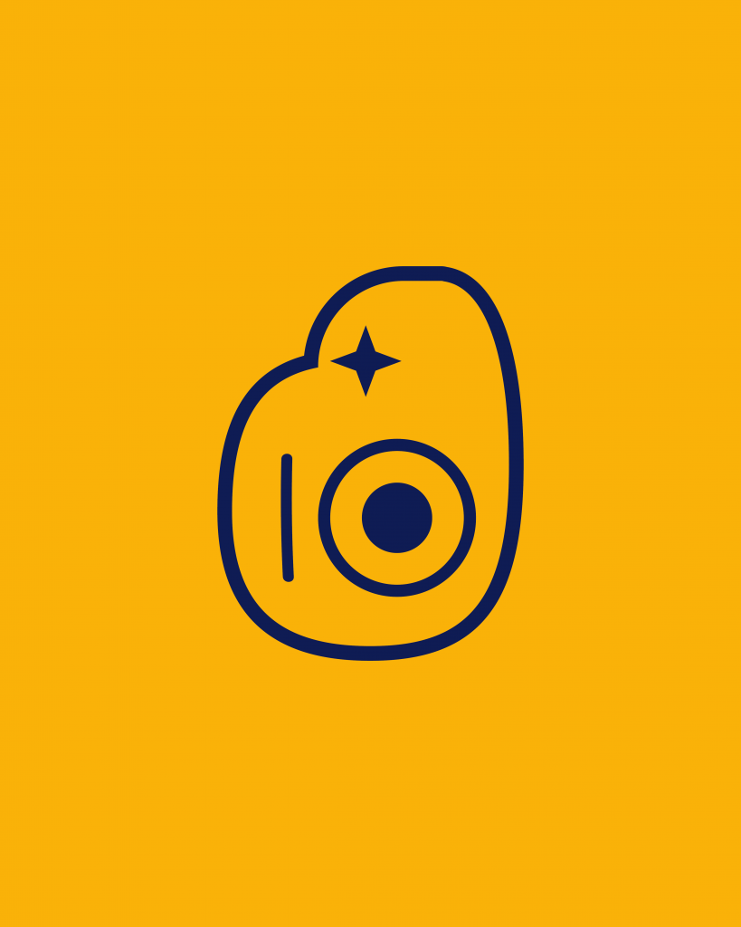 Icondesign Fotokamera. Anmutung eines gelben Stickers auf gelben Hintergrund | Kremer Signature Design