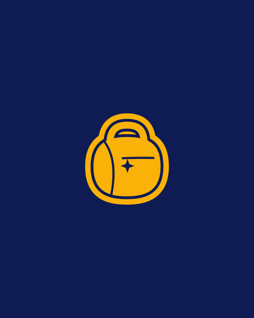 Icondesign Tasche. Anmutung eines gelben Stickers auf dunkelblauem Hintergrund | Kremer Signature Design