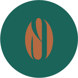 Icon in blaugrüner Kreisdarstellung und mittig das Montagmorgen Logo: Kaffeebohne mit abstrakter Büroklammer in braun | Kremer Signature Design