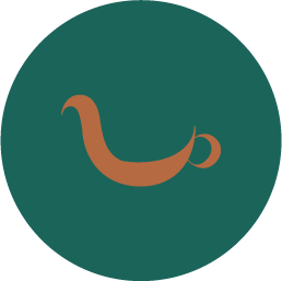 Icon in blaugrüner Kreisdarstellung und mittig eine abstrakte Darstellung eines Milchkännchens in braun | Kremer Signature Design